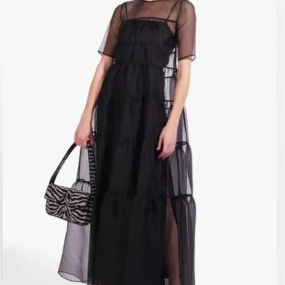 STAUD Dresses & Skirts - Staud Hyacinth Tiered Organza Overlay Maxi A-Line 2 Piece Dress Black NWT